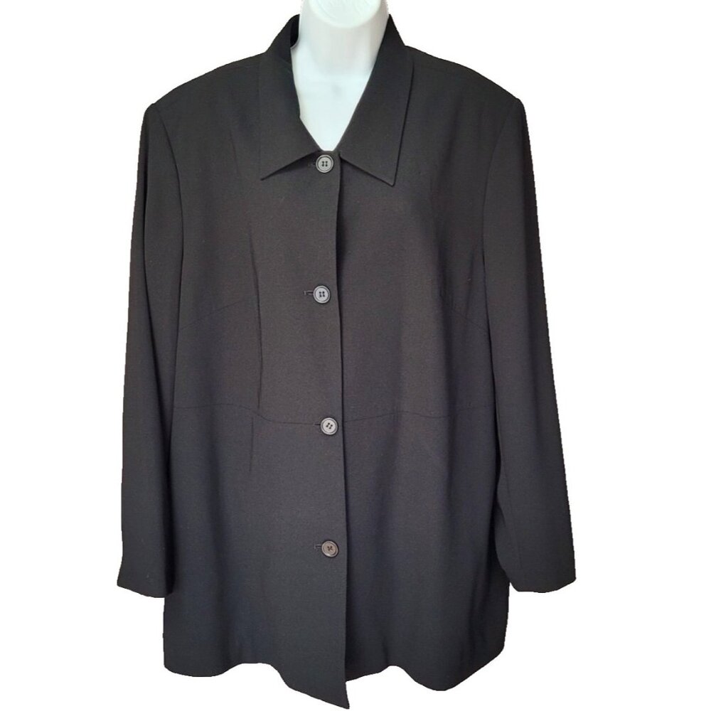 VTG 80s‎ 90s Women’s 22W Black Blazer Jacket Boxy Button Shoulder Pads Classic